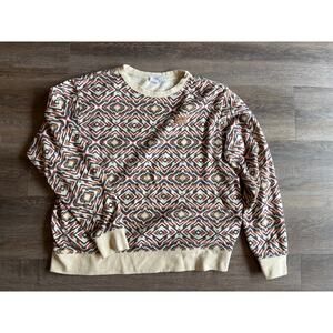Cinch Women's Print French Terry Sweatshirt - Multicolored Crew Neck Large L EUC